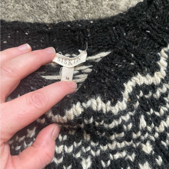 Siskin Mama Owl Wool Nordic Fair Isle black and white sweater M medium - Picture 3 of 3